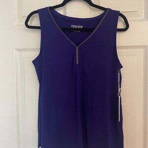 NWT Chico's Touch of Cool Caviar Trim V Neck Tank